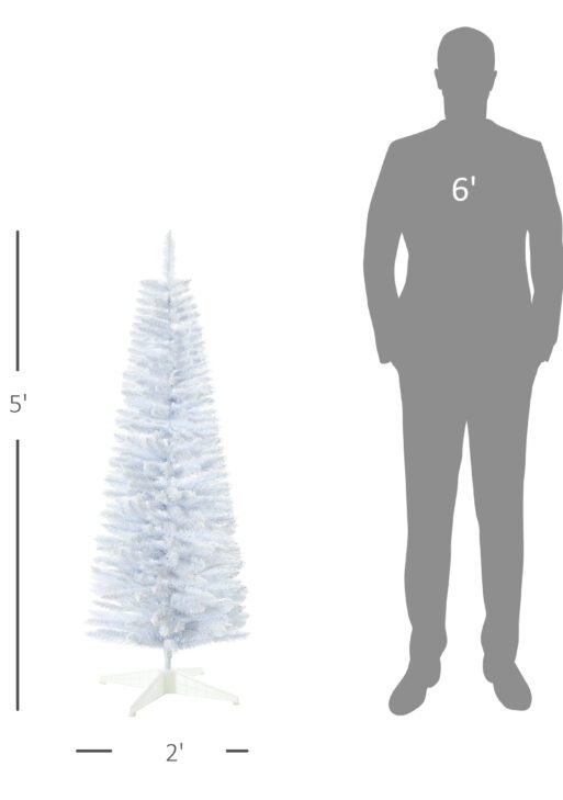 5' Decorated Christmas Tree Snow Flocked Artificial Christmas Tree with Pencil Shape, Realistic Branches, White