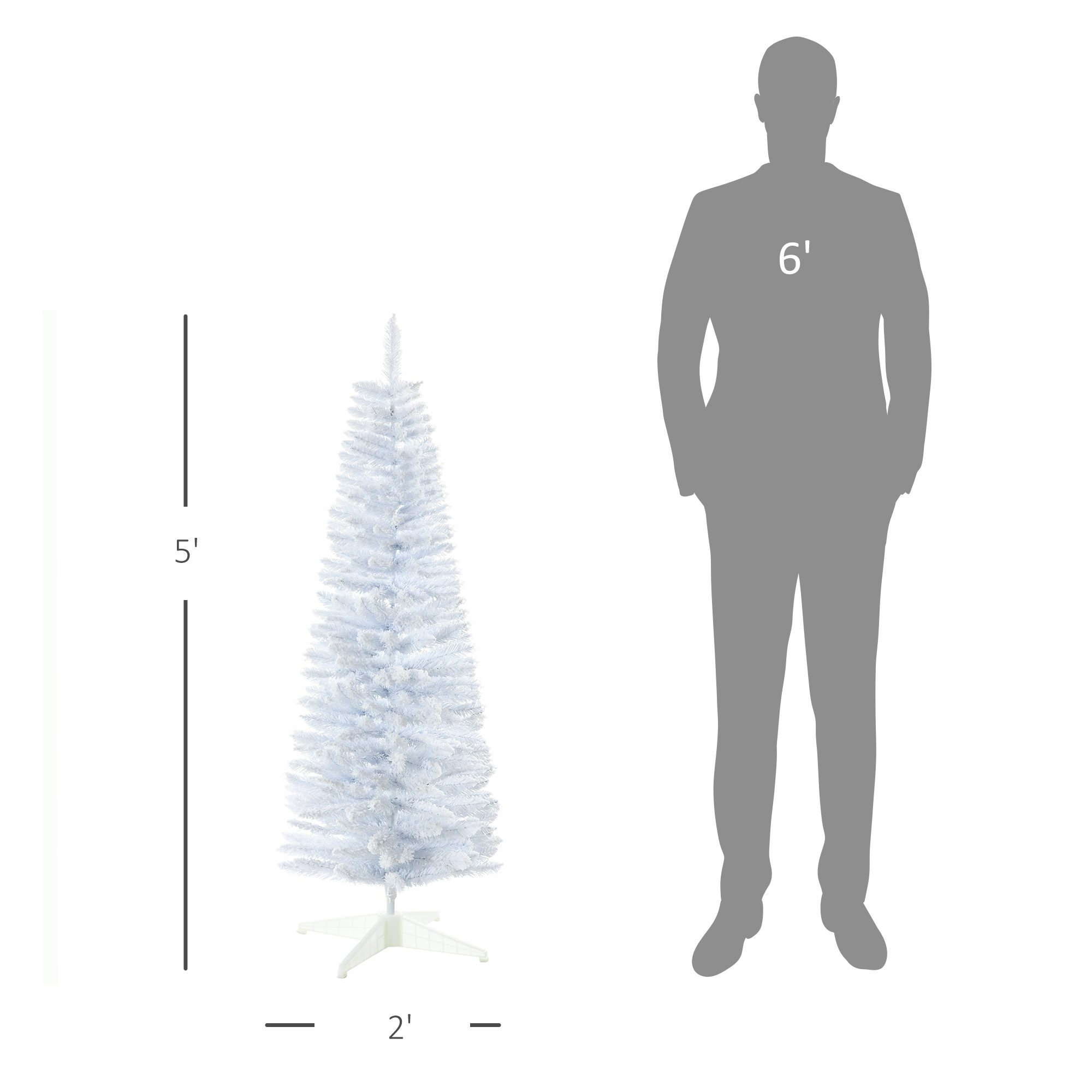 5' Decorated Christmas Tree Snow Flocked Artificial Christmas Tree with Pencil Shape, Realistic Branches, White - Image 1