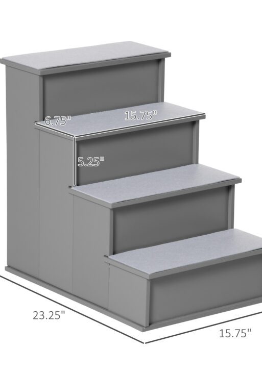 Pet Stairs, Small Dog Steps for Couch Bed with Cushioned Removable Covering, 15.75" x 23.25" x 21.25", Grey
