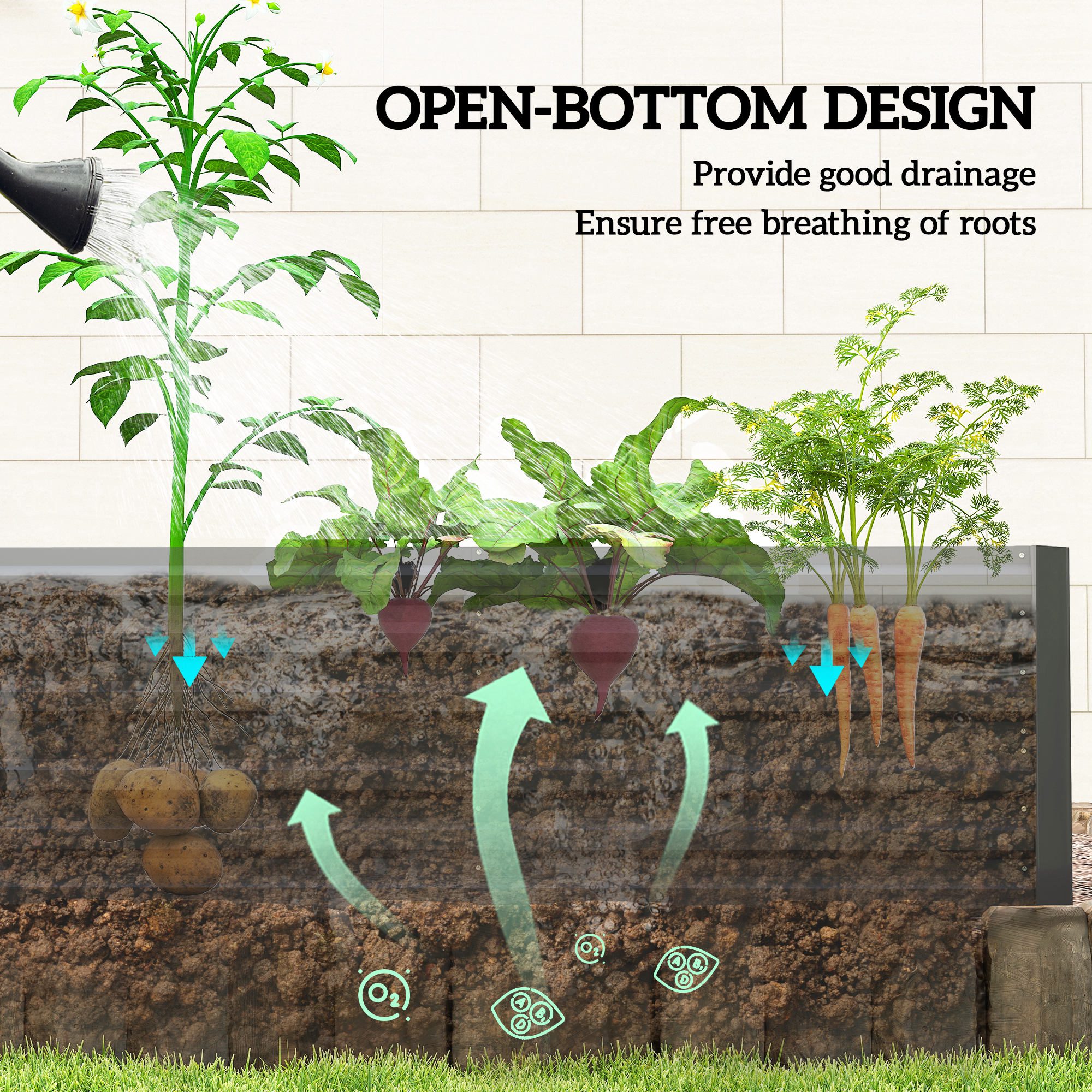 Galvanized Raised Garden Bed, Steel Outdoor Planters with Reinforced Rods, 71" x 36" x 23", Black - Image 2