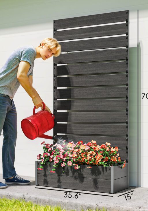 Trellis Planter for Climbing Plants, Raised Garden Bed with Trellis, Planter Box for Outdoor Garden, Black