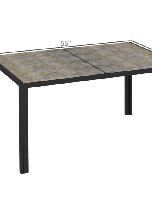 Patio Table for 6 with Aluminum Frame, Faux Wood Tabletop, Rectangular Outdoor Table for Backyard, Lawn, Balcony, Gray