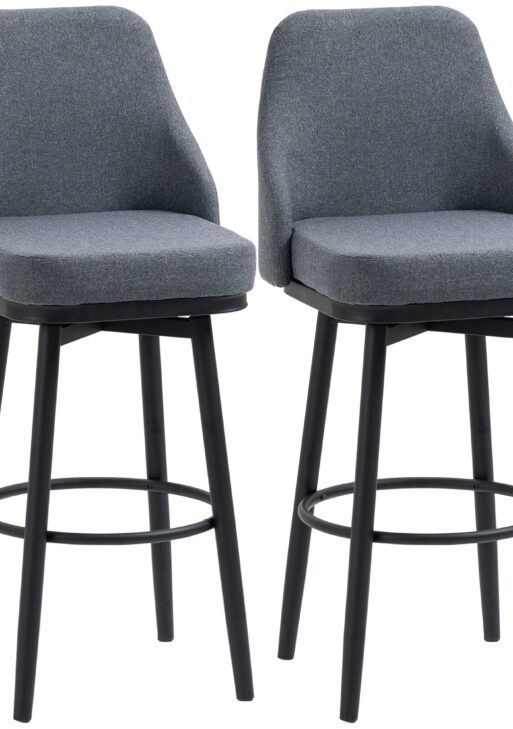 Modern Bar Stools, Set of 2 Swivel Kitchen Chairs, Dark Gray