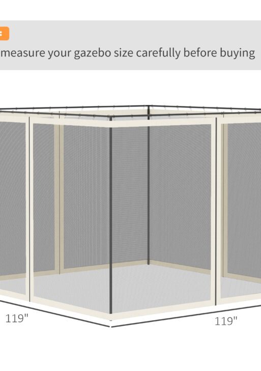 Replacement Mesh Sidewall Netting for 10' x 10' Gazebos and Canopy Tents with Zippers, (Sidewall Only) White