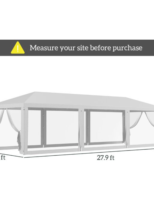 10' x 28' Party Tent, Outdoor Wedding Canopy & Gazebo with Removable Sidewalls, Shade Shelter for Events, BBQs, White