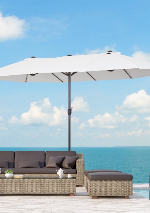 15ft Patio Umbrella Double-Sided Outdoor Market Extra Large Umbrella with Crank Handle for Deck, Lawn, Backyard and Pool, Cream White