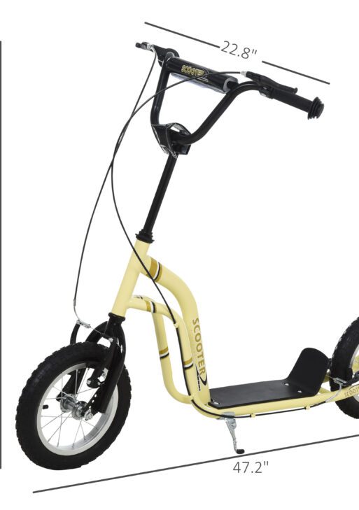 Youth Scooter Front and Rear Caliper Dual Brakes 12-Inch Inflatable Front Wheel Ride On Toy For Age 5+ - Beige