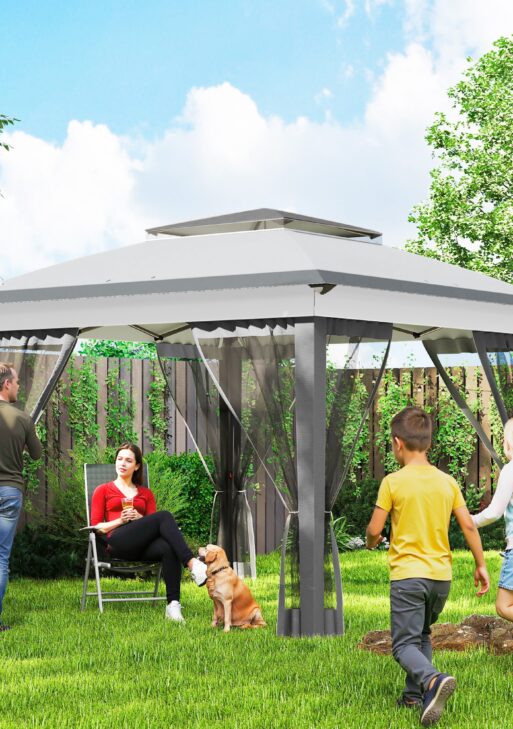 12' x 12' Pop Up Canopy Tent with Netting and Carry Bag, Instant Sun Shelter with 137 sq.ft Shade, Tents for Parties, Height Adjustable, for Outdoor, Garden, Patio, Gray