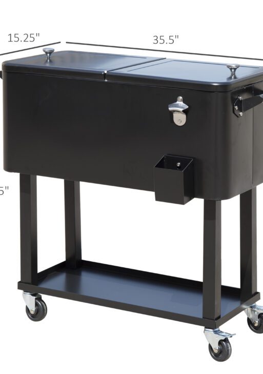 80 QT Rolling Cooling Bins Ice Chest on Wheels Outdoor Stand Up Drink Cooler Cart for Party, Black