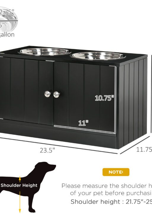 Large Elevated Dog Bowls with Storage Cabinet Containing Large 44L Capacity, Raised Dog Bowl Stand Pet Food Bowl Pet Feeding Station, Black