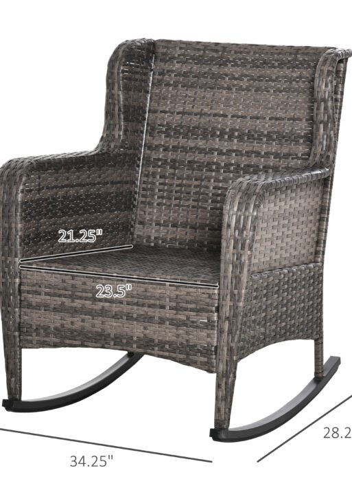 Patio Wicker Rocking Chair, Outdoor PE Rattan Swing Chair w/ Soft Cushions, Classic Style for Garden, Patio, Lawn, Mixed Gray