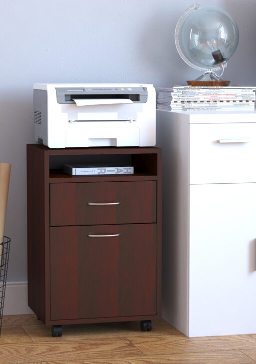 Mobile Storage Cabinet Organizer with Drawer and Cabinet, Printer Stand with Castors, Brown