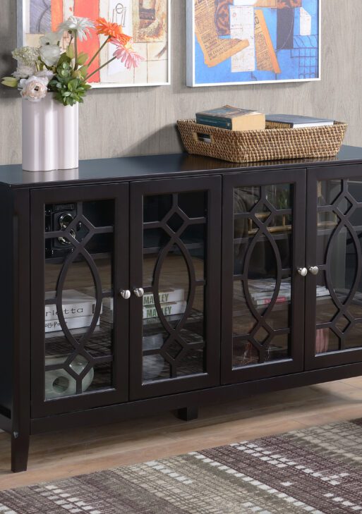 Sideboard Buffet Cabinet, Kitchen Storage Cabinet, Glass Door Accent Cabinet with Adjustable Shelves, Espresso