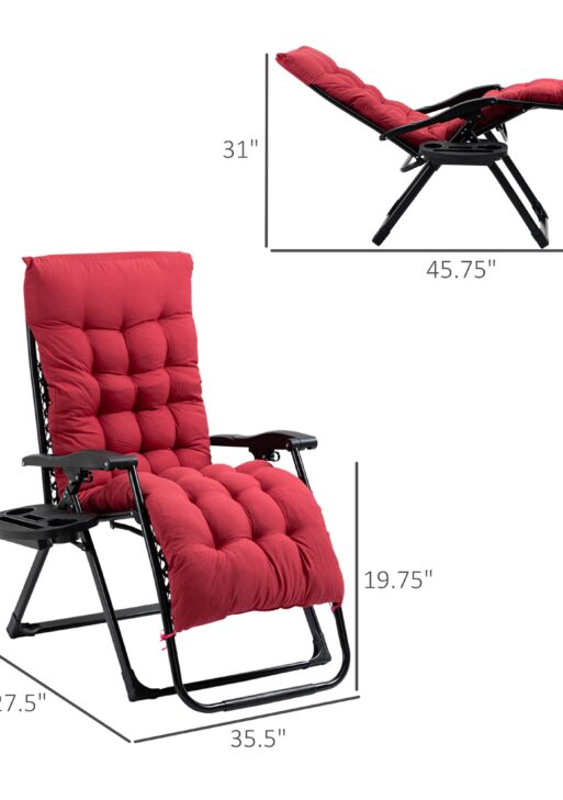 Padded Zero Gravity Chair, Folding Recliner Chair with Cup Holder Cushion, Red