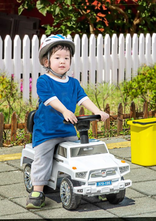 Kids Ride on Push Car, SUV Style Sliding Walking Car for Toddle with Horn, Music, Working Lights, Hidden Storage and Anti-dumping System, White