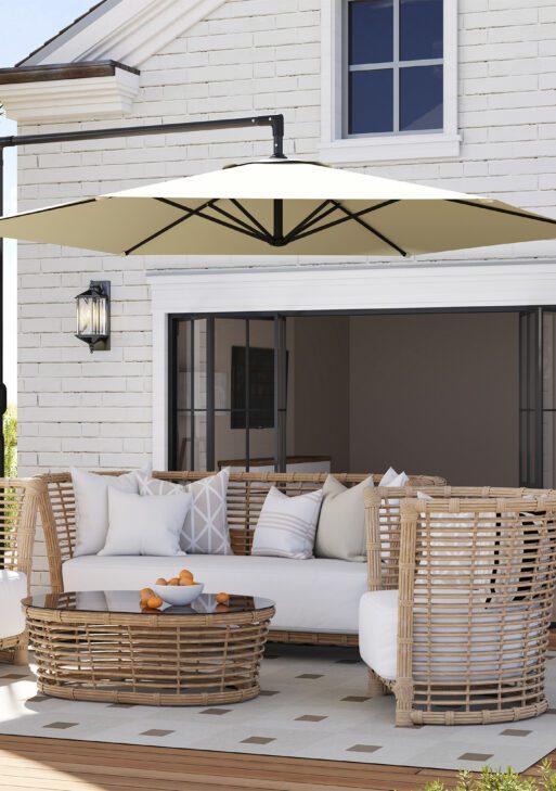 9.5FT Offset Patio Umbrella with Crank, Cross Base, Round Hanging Cantilever Umbrella for Pool, Backyard, Deck, Garden