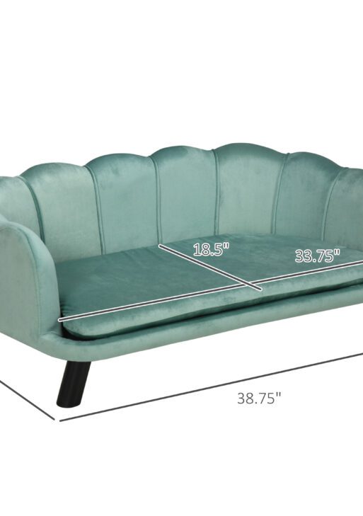 Pearl Design Pet Sofa for Medium and Large Sized Dogs, Pet Bed with Cushion and Solid Wood Legs, Green