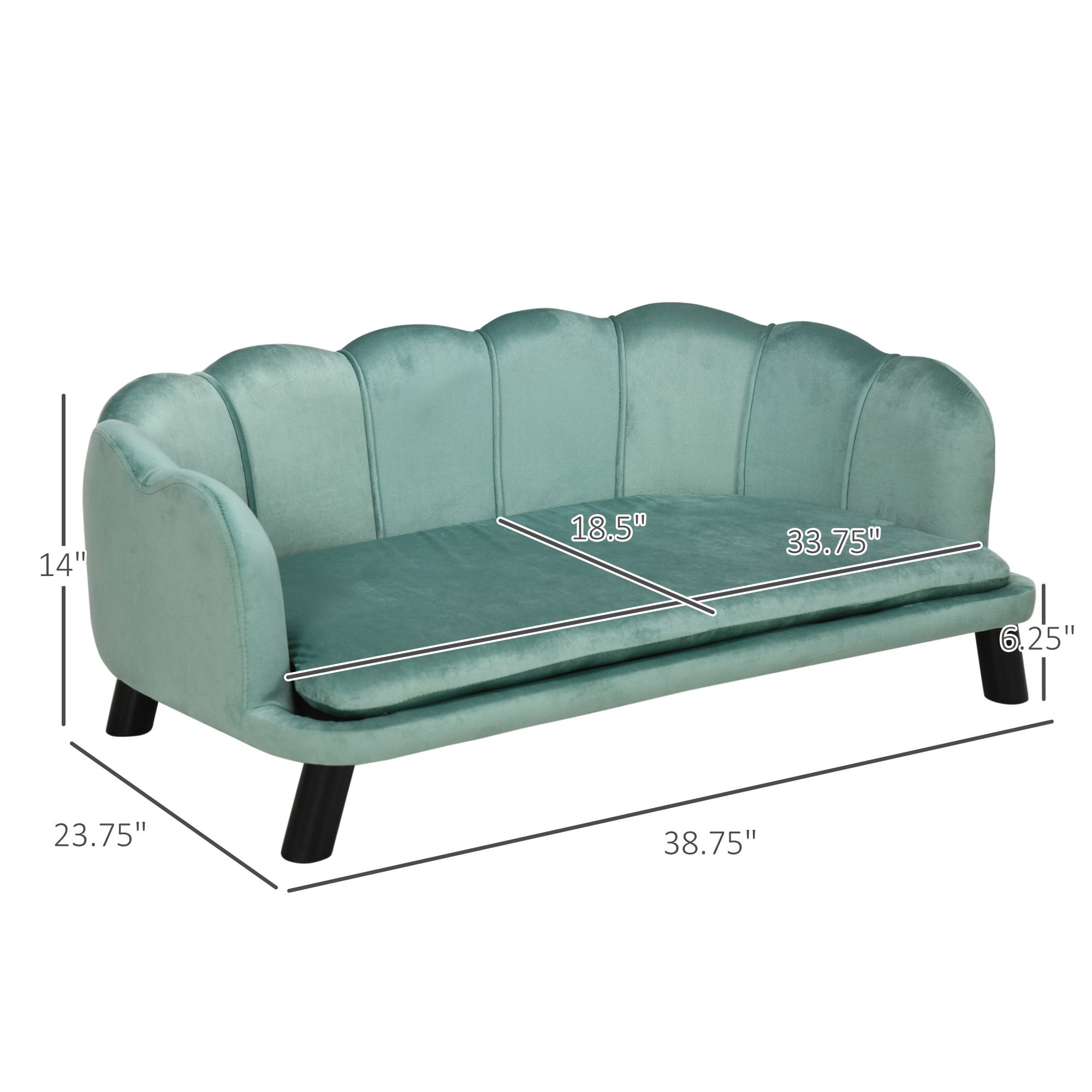Pearl Design Pet Sofa for Medium and Large Sized Dogs, Pet Bed with Cushion and Solid Wood Legs, Green - Image 1
