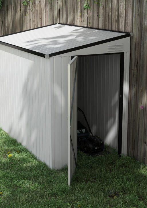 4' x 7.7' Lean to Garden Storage Shed, Outdoor Metal Tool House with Lockable Door Vents for Backyard Patio Lawn, White