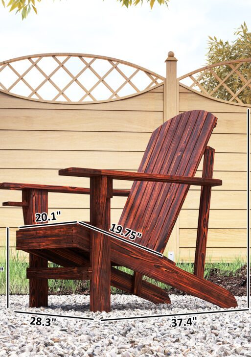 Oversized Adirondack Chair, Outdoor Fire Pit and Porch Seating, Classic Log Lounge w/ Built-in Cupholder, Brown