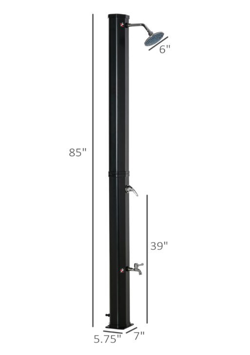 7ft Outdoor Solar Heated Shower with 360 Rotating Shower Head, Foot Shower Faucet, Temperature and Pressure Adjustable, Holds 9.2 Gallons for Backyard Pool