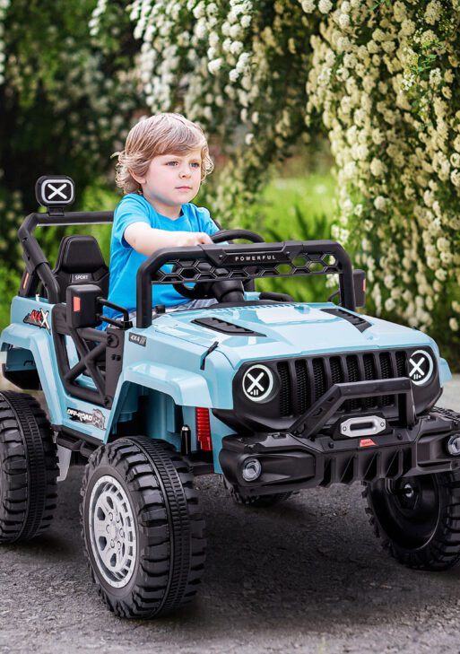 12V Kids Ride on Car with Remote Control, Battery-Operated Ride on Toy with Spring Suspension, Led Lights, Music, Horn, 3 Speeds, USB, MP3, Blue