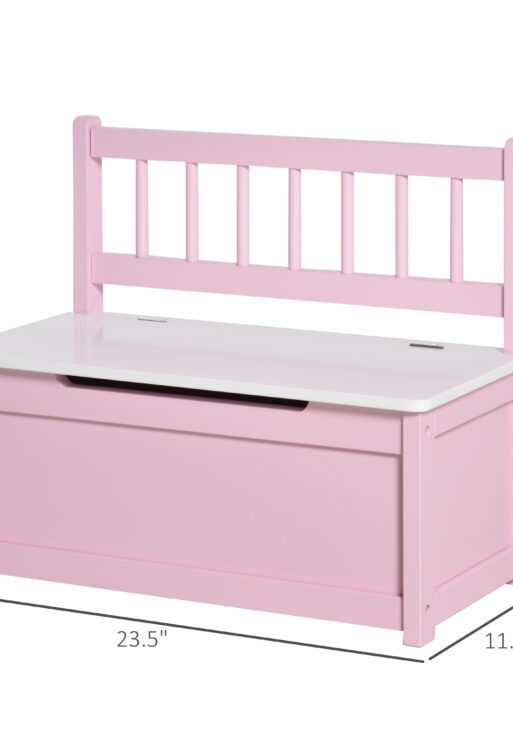 Toddler Toy Box Storage Bench with Large 27 L Interior, Kids Storage Bench Seat with Storage for Toddler Playroom Furniture, Kids Bedroom Furniture, Toy Organizer and Storage Bin Pink