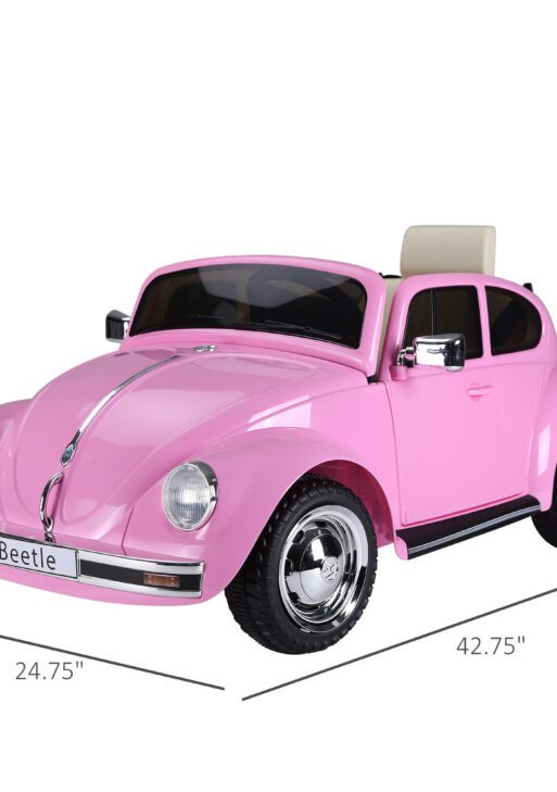 Licensed Volkswagen Beetle Ride-on Kids Electric Car with Secondary Remote Control & Extra Wide Safety Tires - Pink