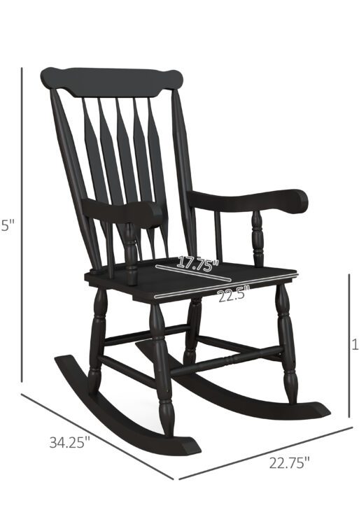 Porch Rocker Chair, 350 lbs. Wooden Outdoor Rocking Chair with High Back for Garden, Patio, Balcony, Black