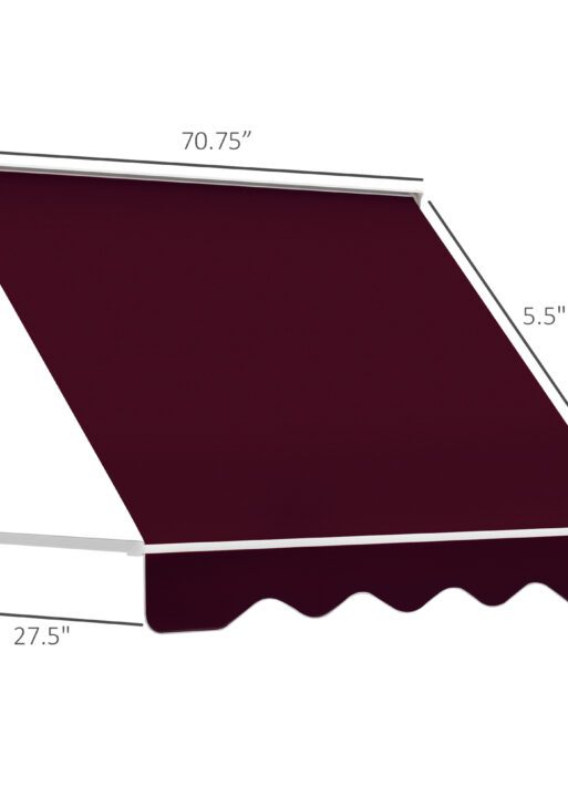 6' Drop Arm Manual Retractable Window Awning Sun Shade Shelter for Patio Balcony Outdoor, Aluminum, Can Cover 2 Windows, Wine Red