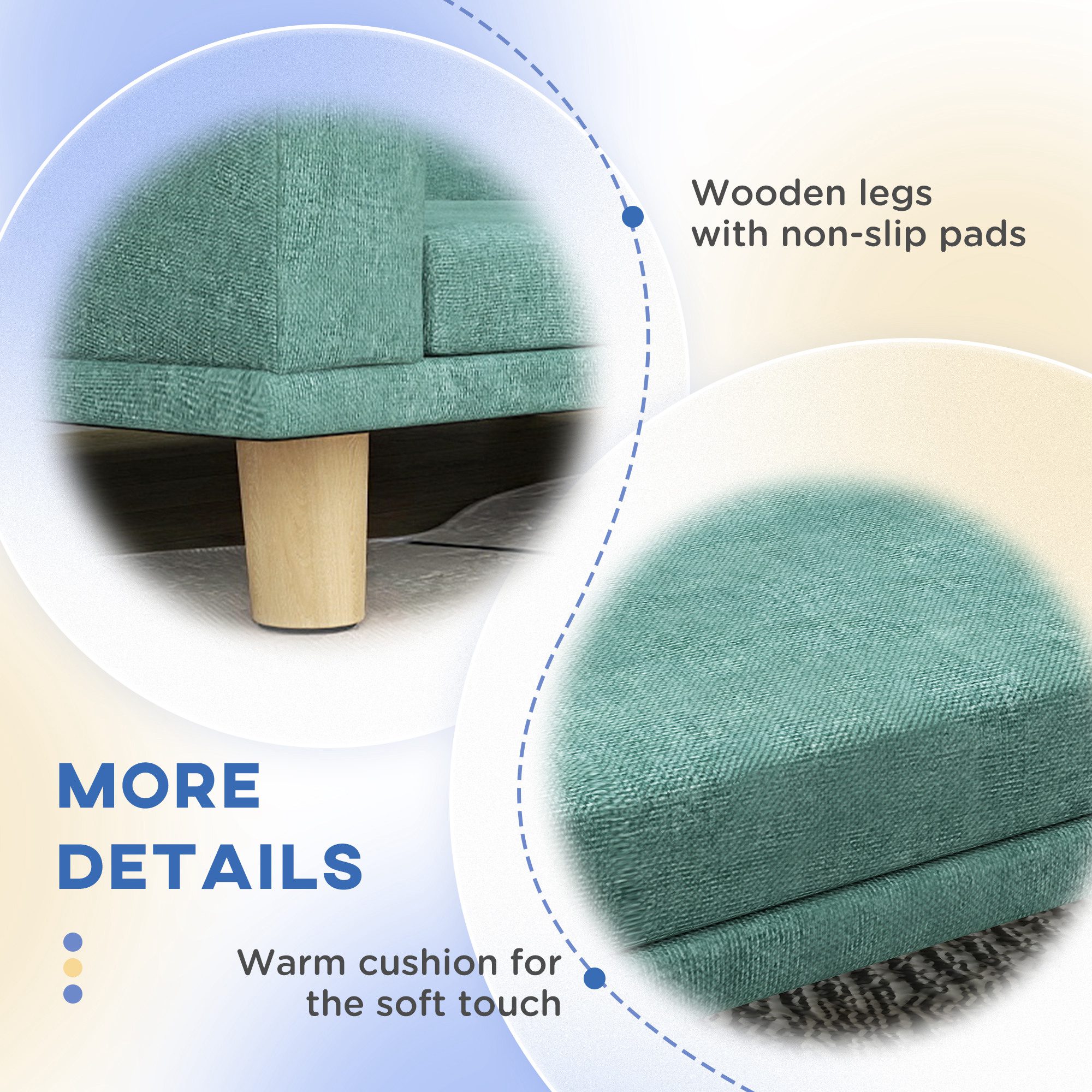 Dog Sofa Couch Bed with Washable Cushion for Large Dogs, Cats, Green - Image 4
