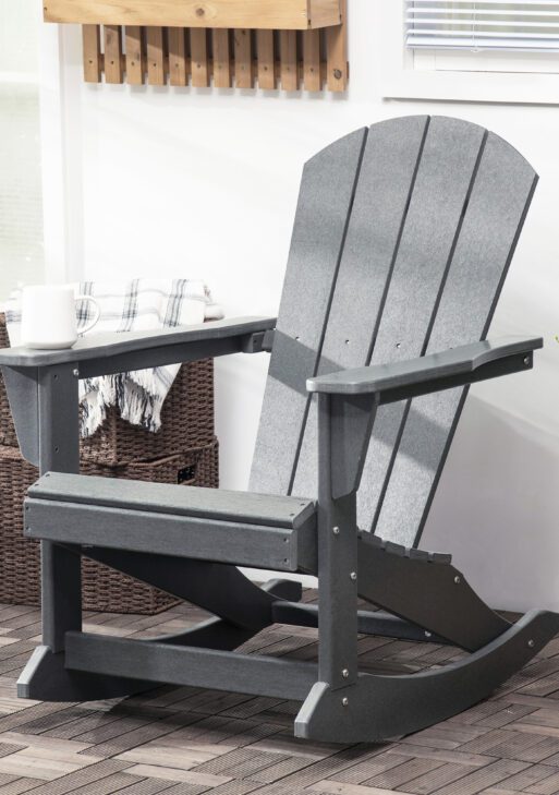 Outdoor Rocking Chair, HDPE Adirondack Porch Rocker Chair for Garden, Patio, Light Gray