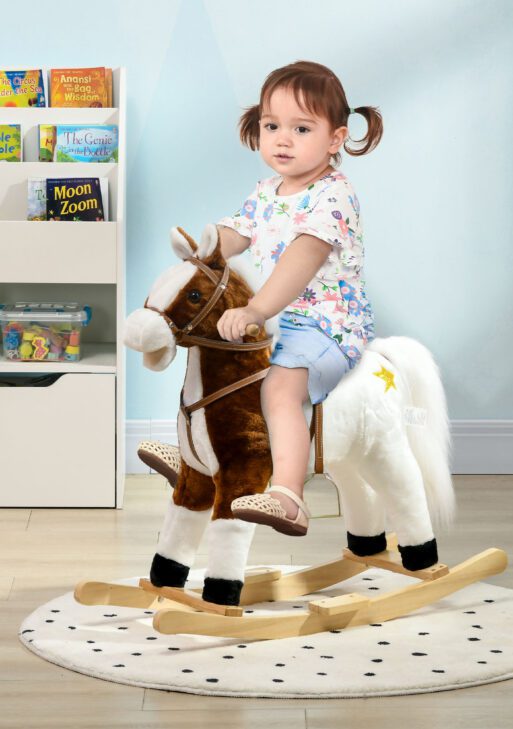 Rocking Horse with Sound, Ride on Horse with Saddle, Toddler Rocker, Gift for 3-8 Year Old, Brown
