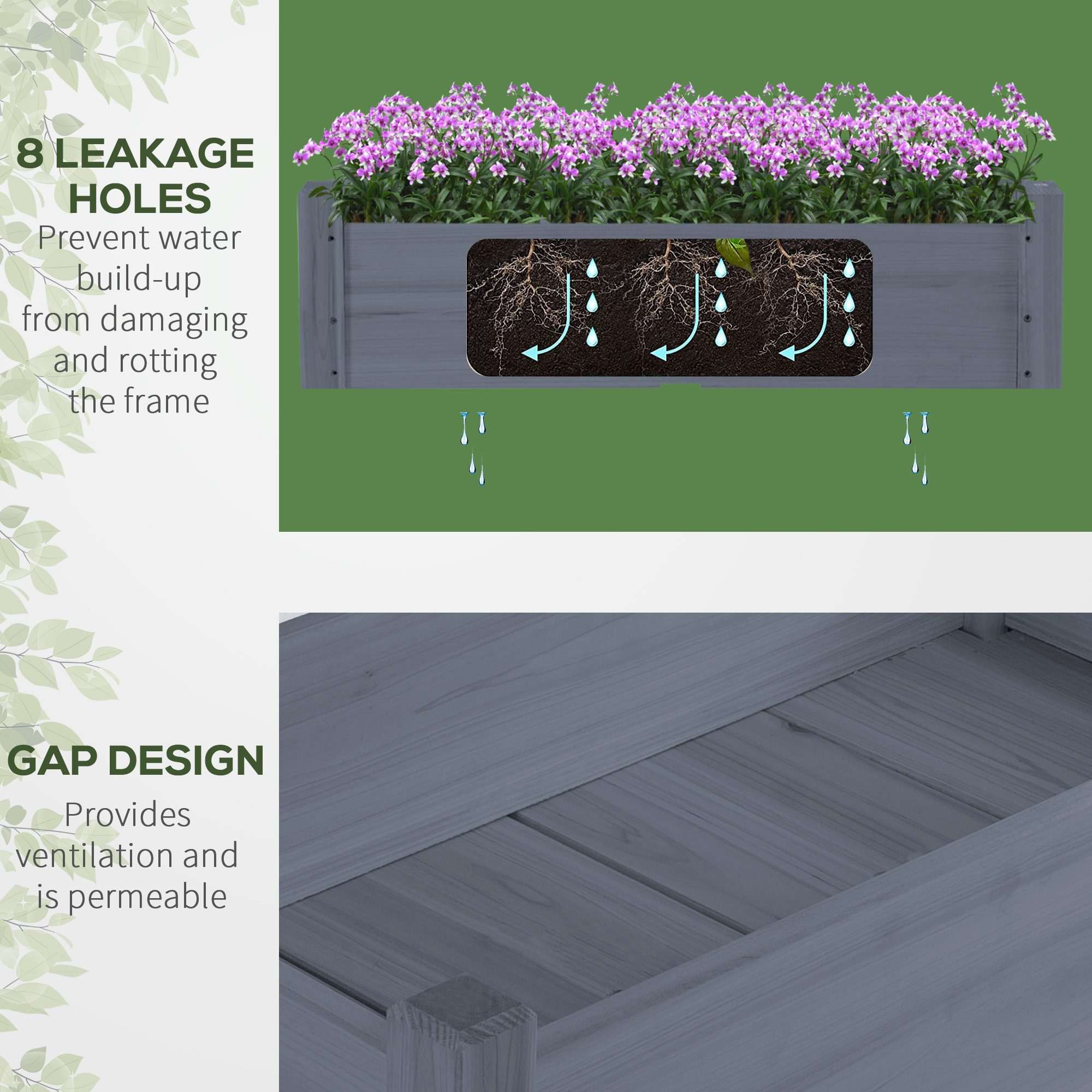 34"x34"x28" Raised Garden Bed 2-Tier Wooden Planter Box for Backyard, Patio to Grow Vegetables, Herbs and Flowers, Gray - Image 4