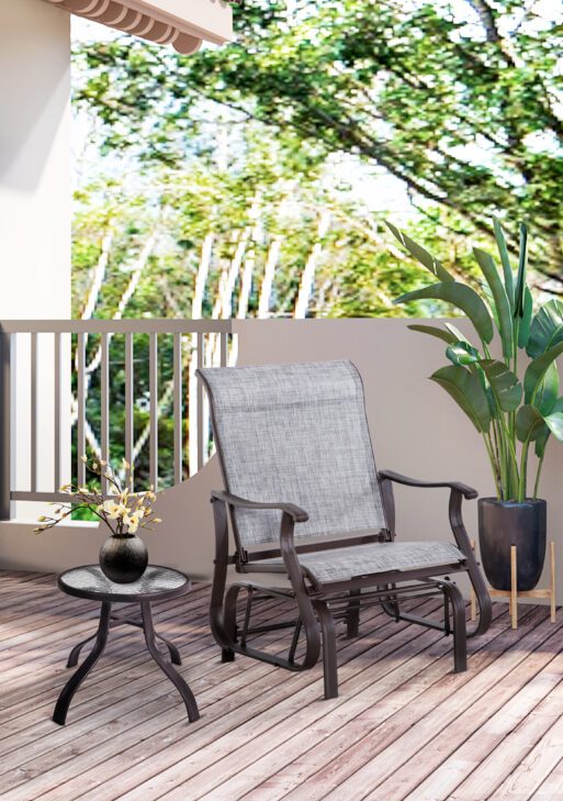 Outdoor Glider Chair, Gliders for Outside Patio with Steel Frame and Mesh Fabric for Backyard, Garden, and Porch, Gray