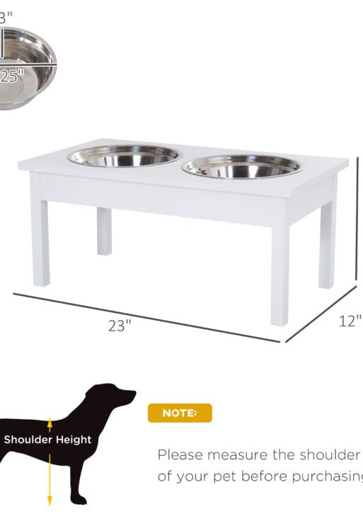 23" Wooden Heavy Duty Dog Food Bowls Pet Elevated Feeding Station -White