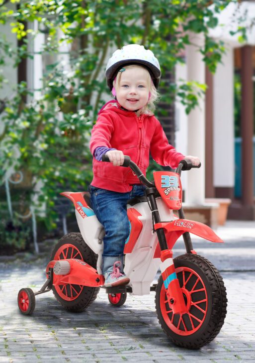 12V Electric Kids Ride On Dirt Bike Motorcycle Toy w/ Training Wheels, Red