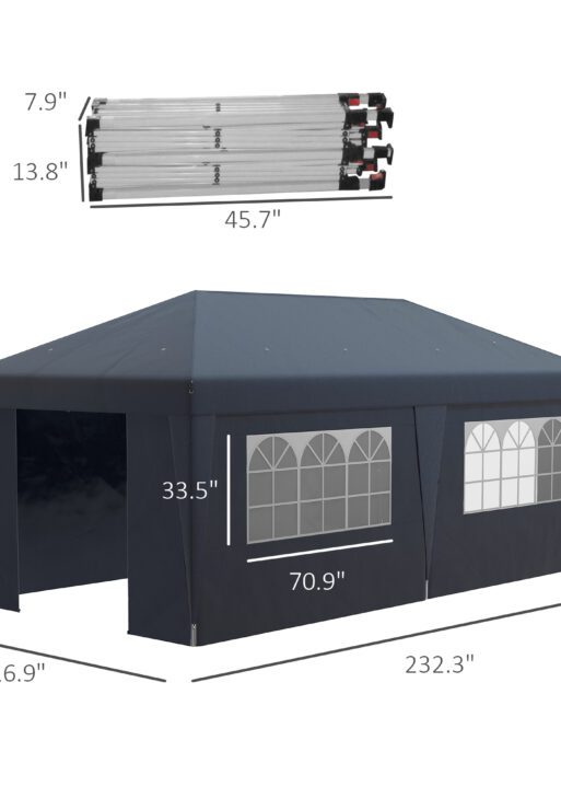 10' x 19.5' Pop Up Canopy Tent Height Adjustable Event Shelter w/ Sidewalls, Leg Weight Bags, Wheeled Carry Bag, Blue