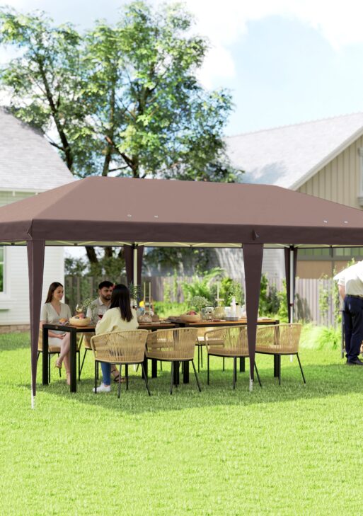 10' x 19.2' Outdoor Gazebo Pop Up Canopy Party Tent with Carrying Bag, Coffee