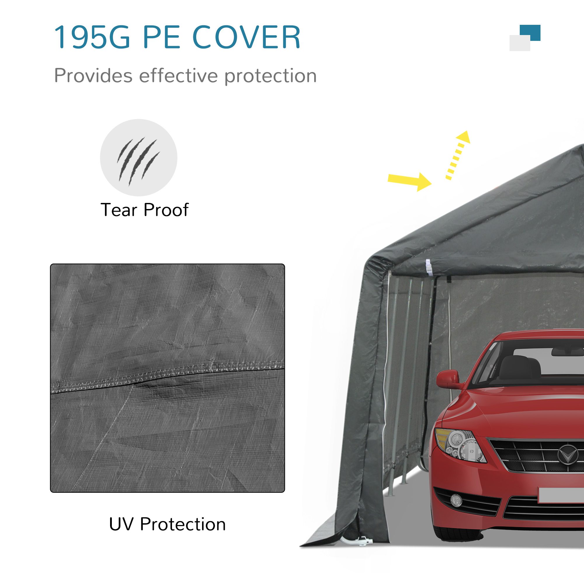 12' x 20' Carport Portable Garage, Heavy Duty Storage Tent, Patio Storage Shelter w/ Anti-UV PE Cover and Double Zipper Doors, for Motorcycle Bike Garden Tools, Gray - Image 2