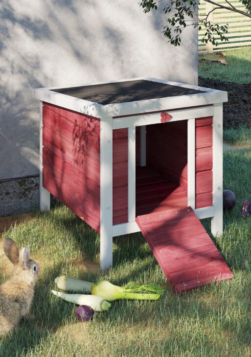 Small Wooden Rabbit Hutch Bunny Cage Guinea Pig Cage Duck House Dog House with Openable & Waterproof Roof, for Rabbits, Chickens, Ducks, Red