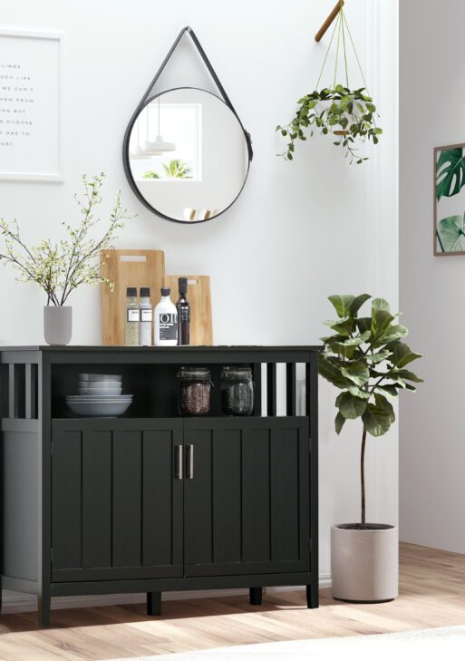 Sideboard Buffet Cabinet, Coffee Bar Cabinet with 2 Doors and Adjustable Shelves, Console Table for Kitchen Entryway Living Room, Black