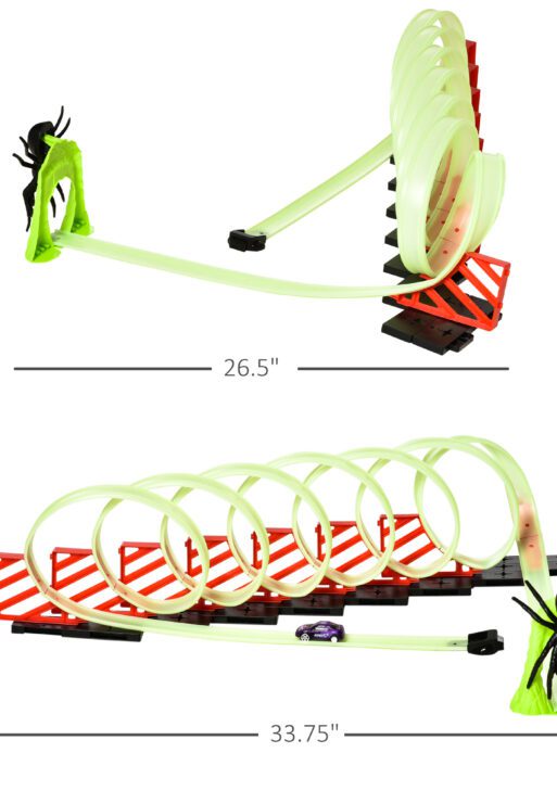 Track Builder Loop Kit Criss-Cross Glowing Race Track Toy Set Spooky Spider Fun Starter Kit, with Pull-back Car for Kids 3-6 years old, Lime Green