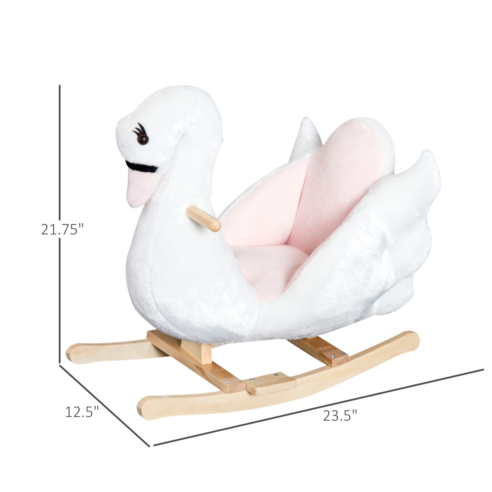 Kids Ride On Rocking Horse Plush Swan Style Toy with Music for Over 18 Months Children, White and Pink - Image 1