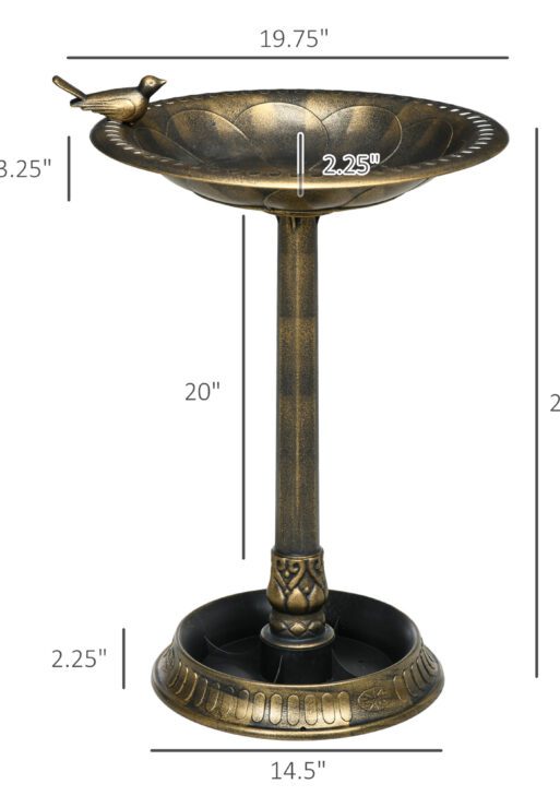 28" Antique Bird Bath Decorative Birdbath Bird Feeder Bowl with Planter Pedestal and Bird Statues, Bronze