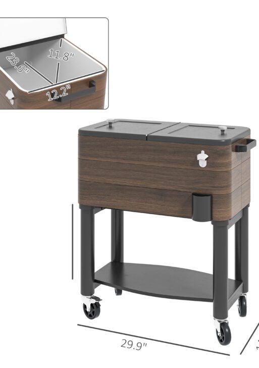 60 Quart Outdoor Cooler Cart, Rolling Ice Chest with Bottom Shelf and Bottle Opener for Backyard, Deck, Poolside Party