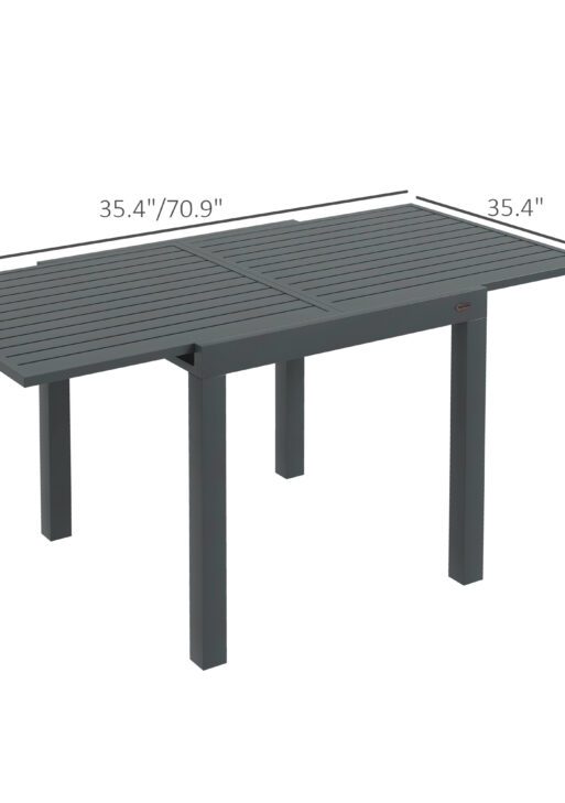 Expandable Patio Table, Outdoor Dining Table for 4-6 with Aluminum Frame for Garden, Lawn, Balcony Terrace, Gray