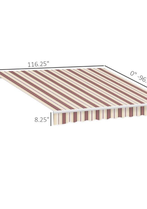 10' x 8' Retractable Awning, Patio Awnings, Sunshade Shelter w/ Manual Crank Handle, UV & Water-Resistant Fabric and Aluminum Frame for Deck, Balcony, Yard, Red & Beige