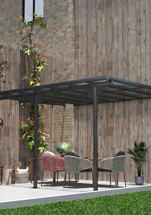 14.5' x 10' Aluminum Polycarbonate Pergola with UV Blocking for Outdoor Wall-Mounted Use, Family Shade, Gray