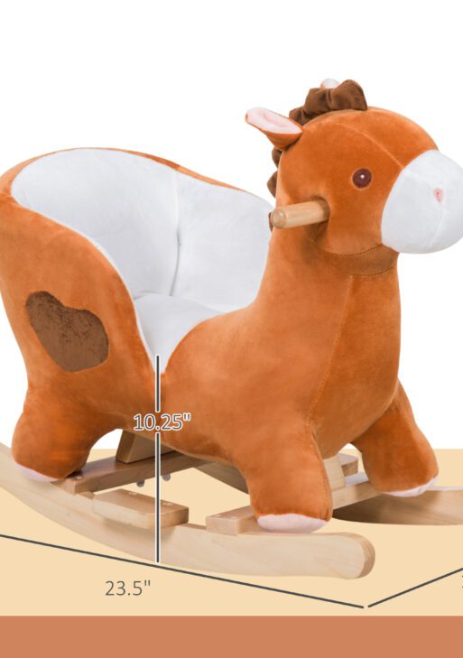 Kids Ride On Rocking Horse, Plush Animal Toy Sturdy Wooden Rocker with Songs for Boys or Girls